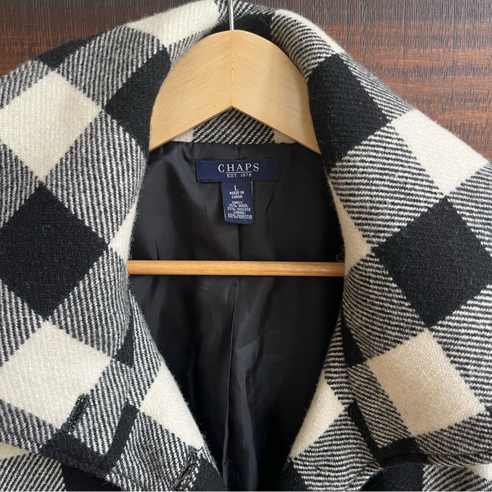 Vintage Chaps Ralph Lauren Buffalo Plaid Wool Blend Coat Jacket L - Picture 2 of 9
